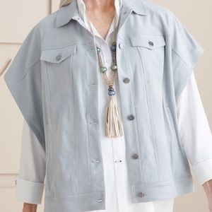 Chico’s Jacket Style Suede Wrap, L/XL, Light Blue/Sky Blue